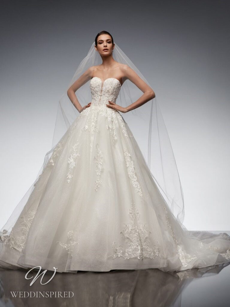 nicole milano 2022 wedding dress ametista strapless lace tulle princess ball gown