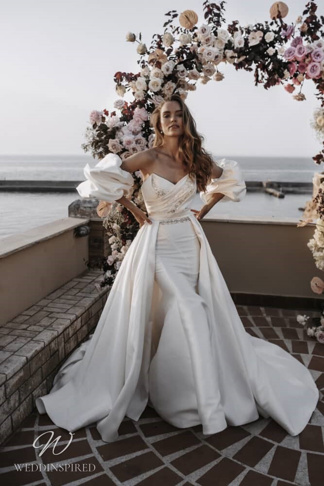 milla nova 2022 wedding dress aretha strapless satin mermaid detachable skirt
