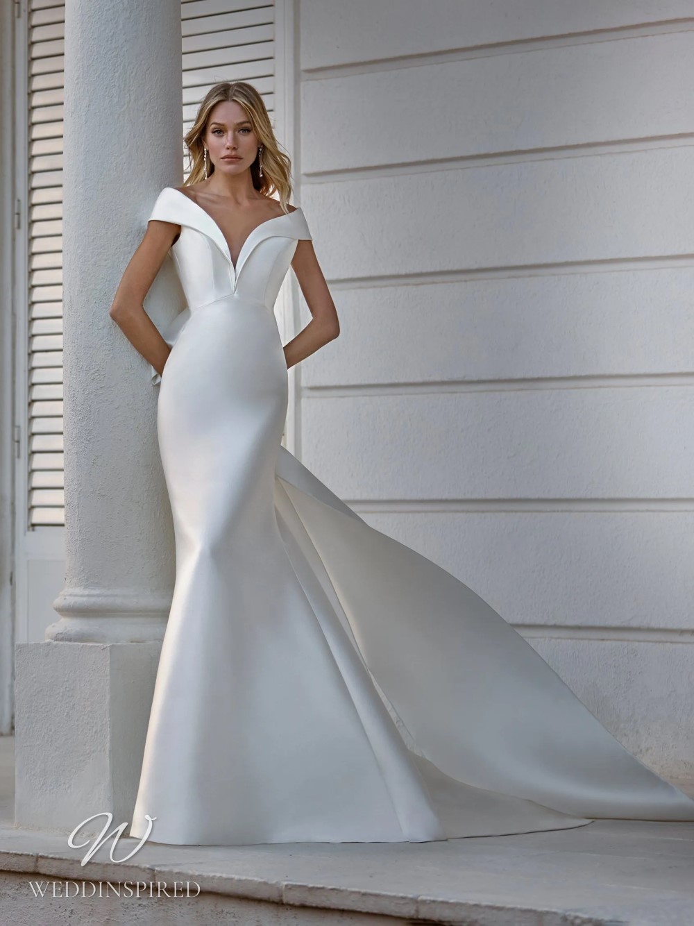 st patrick 2023 wedding dress clarissa simple modern satin mermaid off the shoulder