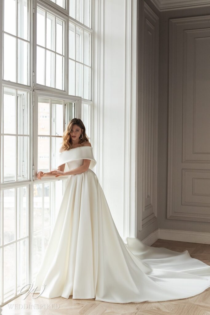 eva lendel wedding dress princess silk satin simple off the shoulder