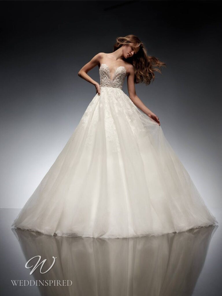 nicole milano 2022 wedding dress diamante strapless tulle princess ball gown