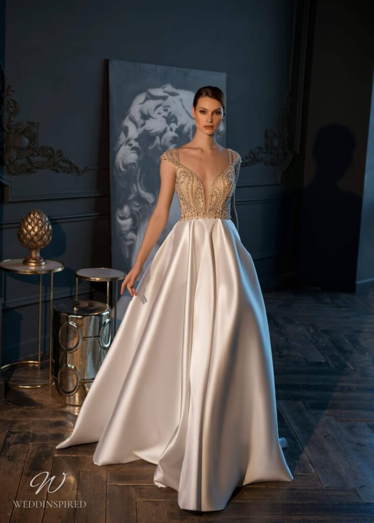 nora naviano 2021 wedding dresses edith blush silk A-line beading v neck