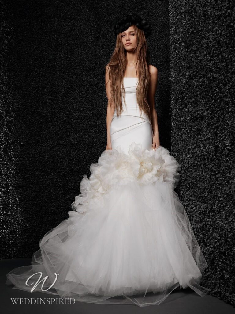 vera wang 2022 wedding dress eliette strapless satin tulle mermaid