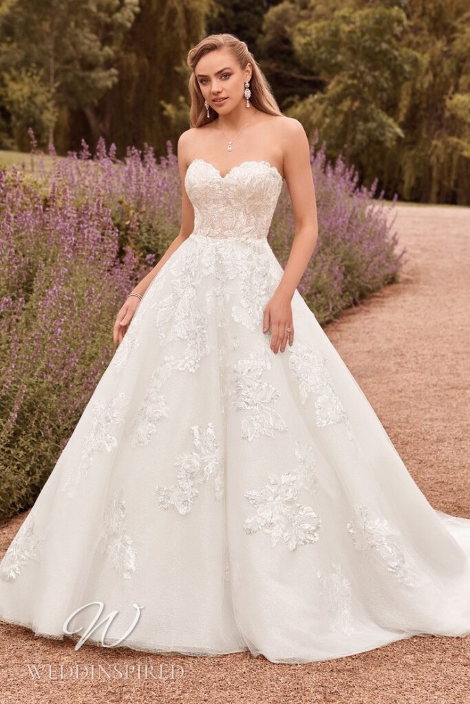 sophia tolli 2021 wedding dress lace tulle a-line princess strapless