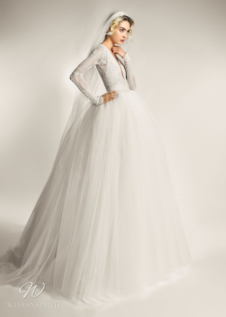 ersa atelier 2023 wedding dress edeline lace tulle princess ball gown long sleeves