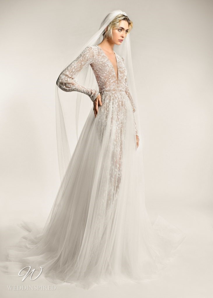 ersa atelier 2023 wedding dress luna lace tulle a-line long sleeves v neck
