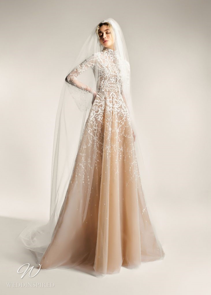 ersa atelier 2023 wedding dress naila lace tulle blush a-line long sleeves