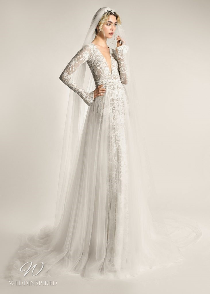 ersa atelier 2023 wedding dress tara lace tulle a-line long sleeves v neck