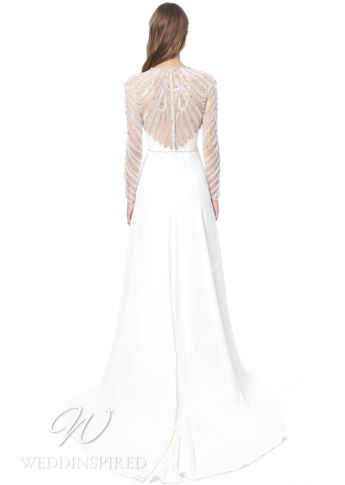 jenny packham 2021 wedding dress silk satin a-line sheath long sleeves