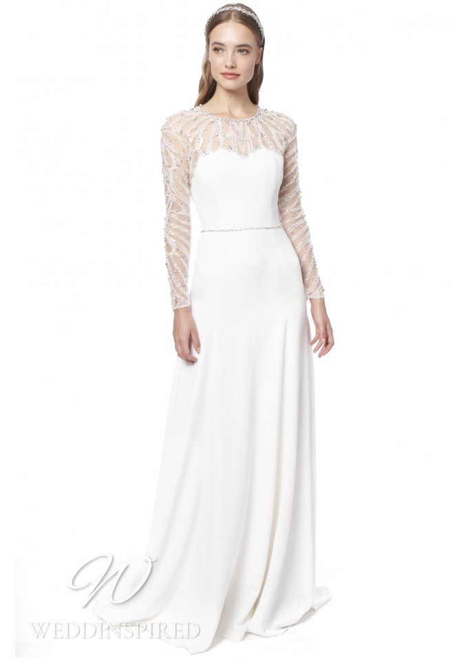 jenny packham 2021 wedding dress silk satin a-line sheath long sleeves