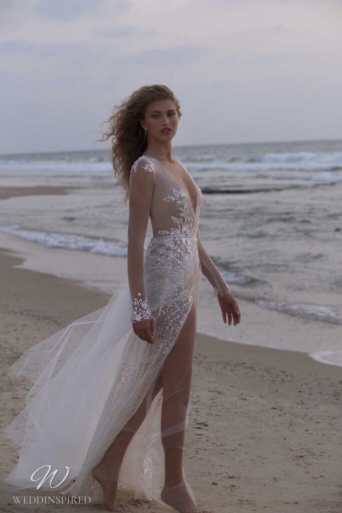 berta muse 2021 wedding dress harriett tulle lace long sleeves sexy sheath