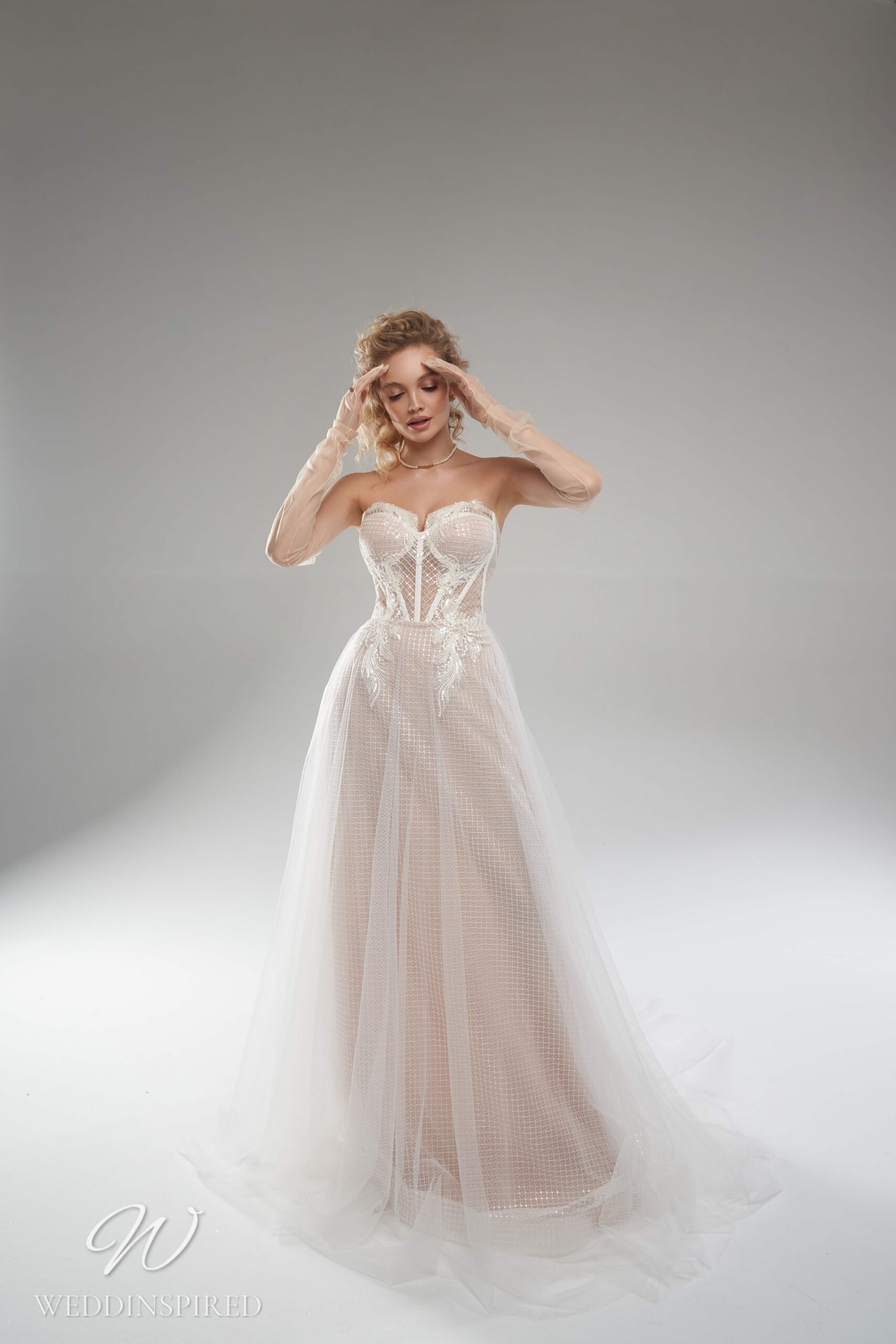 Rara Avis 2022 strapless blush tulle A-line wedding dress