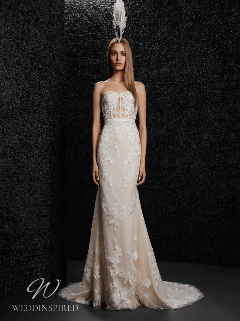 vera wang 2022 wedding dress hortense stapless lace blush sheath