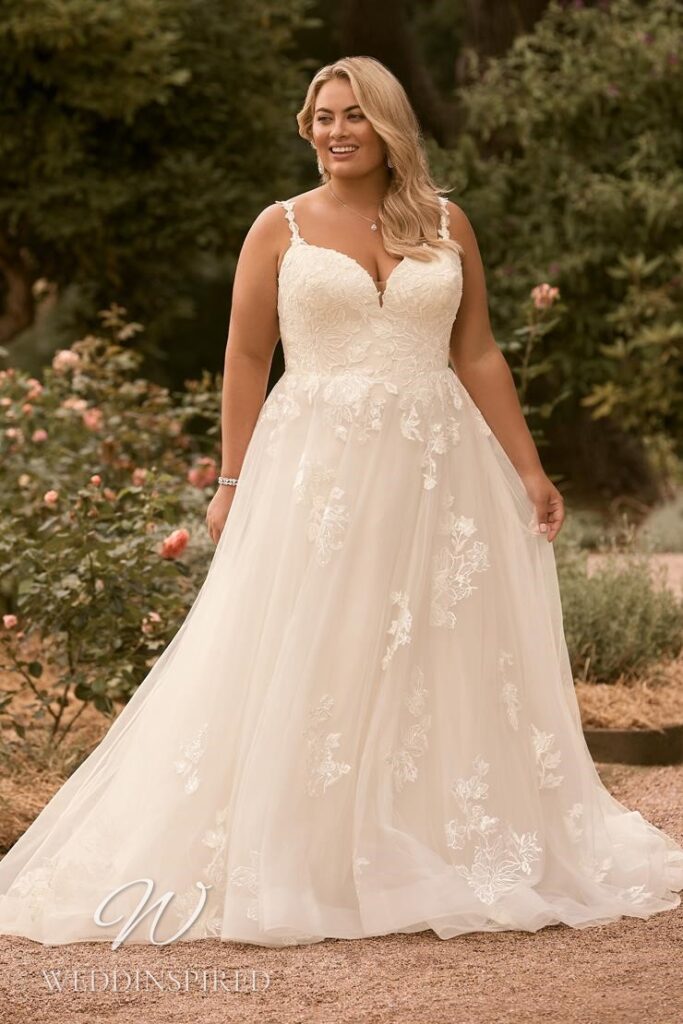 sophia tolli 2021 wedding dress lace tulle a-line plus size