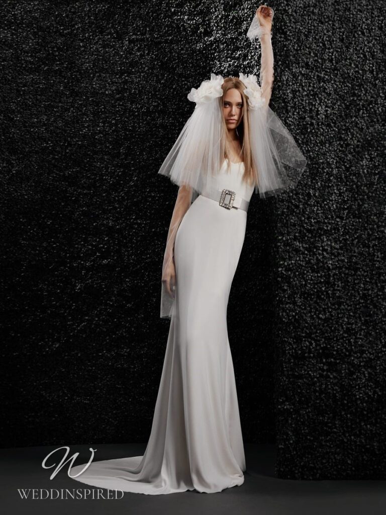 vera wang 2022 wedding dress isabelle simple sheath belt