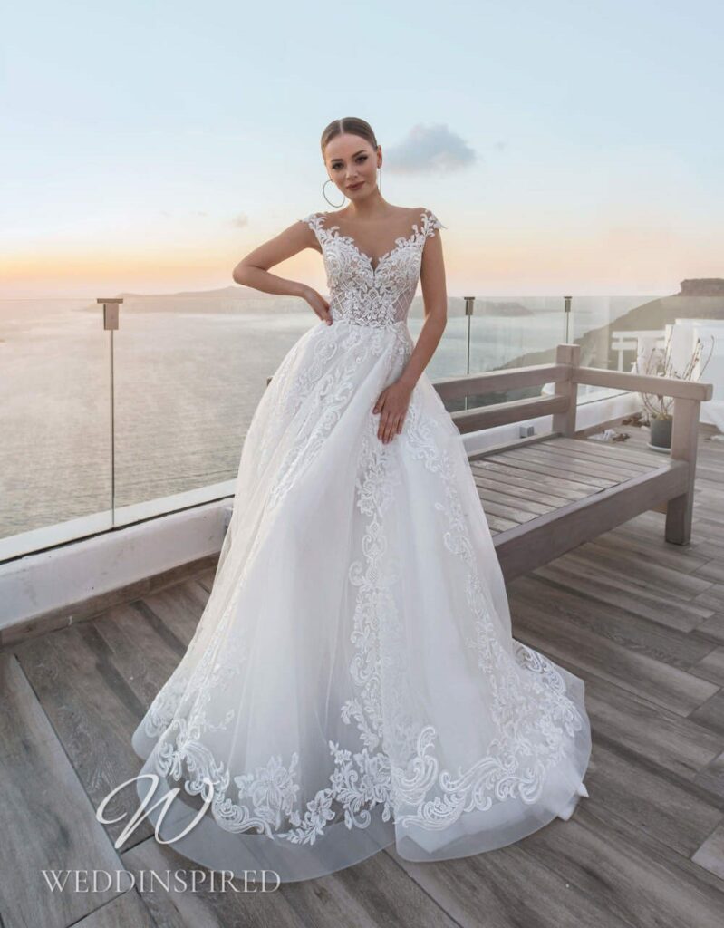 Blunny 2021 flowy lace tulle A-line wedding dress