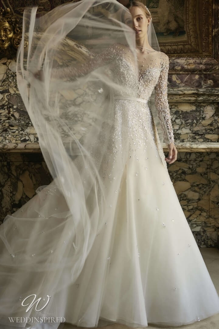 elie saab fall 2022 wedding dress a-line tulle long sleeves winter