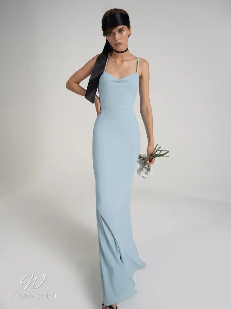 vera wang bridesmaids dress 2023 light blue long