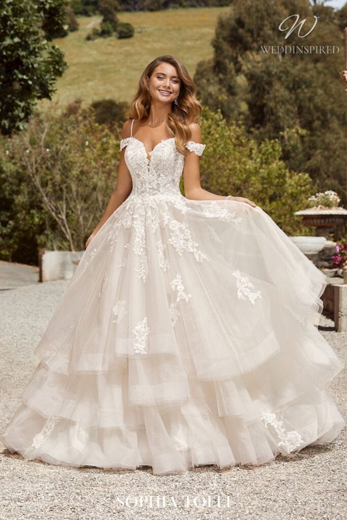 sophia tolli wedding dress lace tulle princess ruffles layers