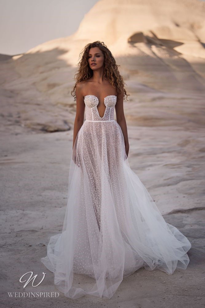 milla nova 2023 wedding dress micaella tulle a-line strapless beach sparkly
