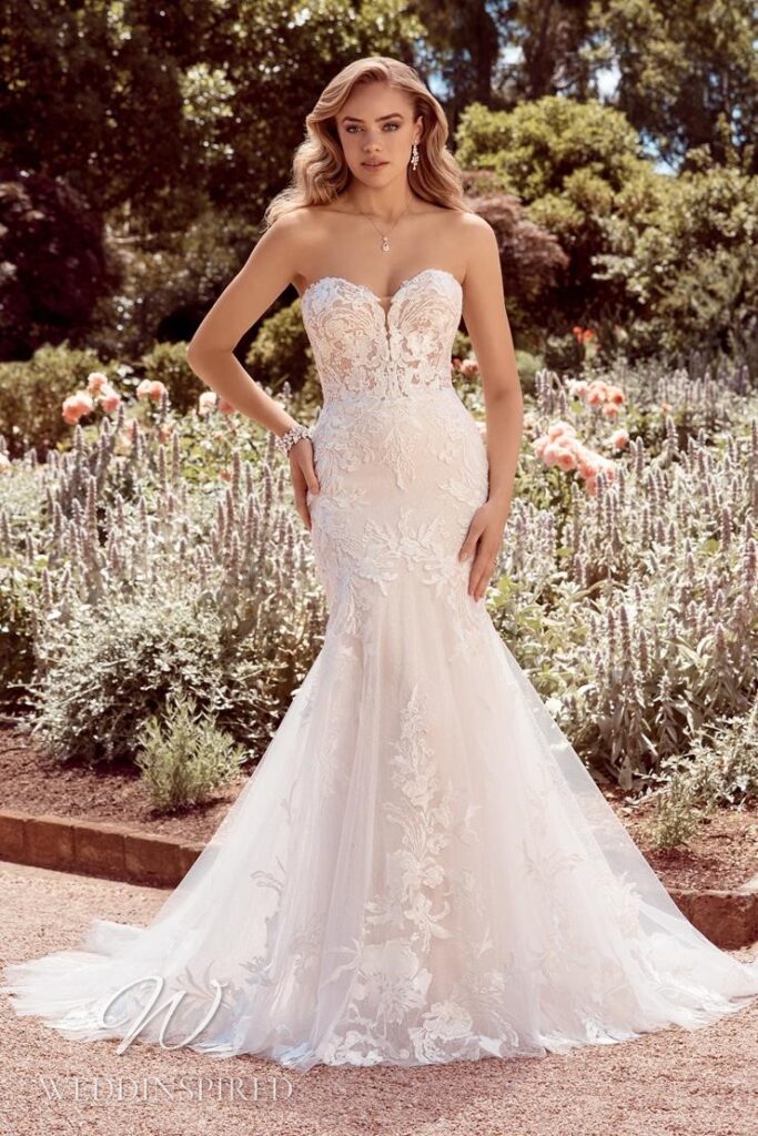sophia tolli 2021 wedding dress lace mermaid strapless