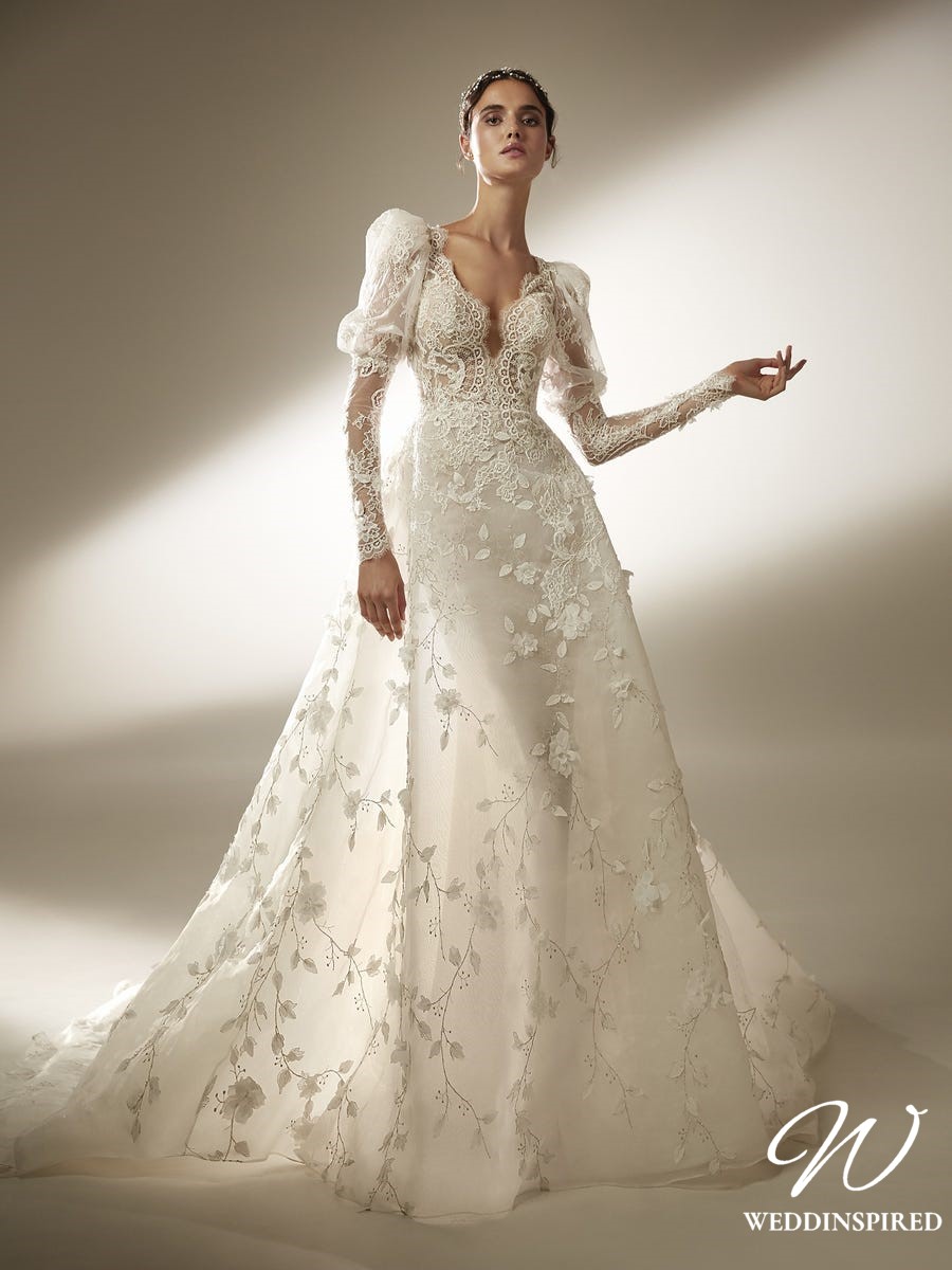 atelier pronovias lace tulle ball gown wedding dress long sleeves