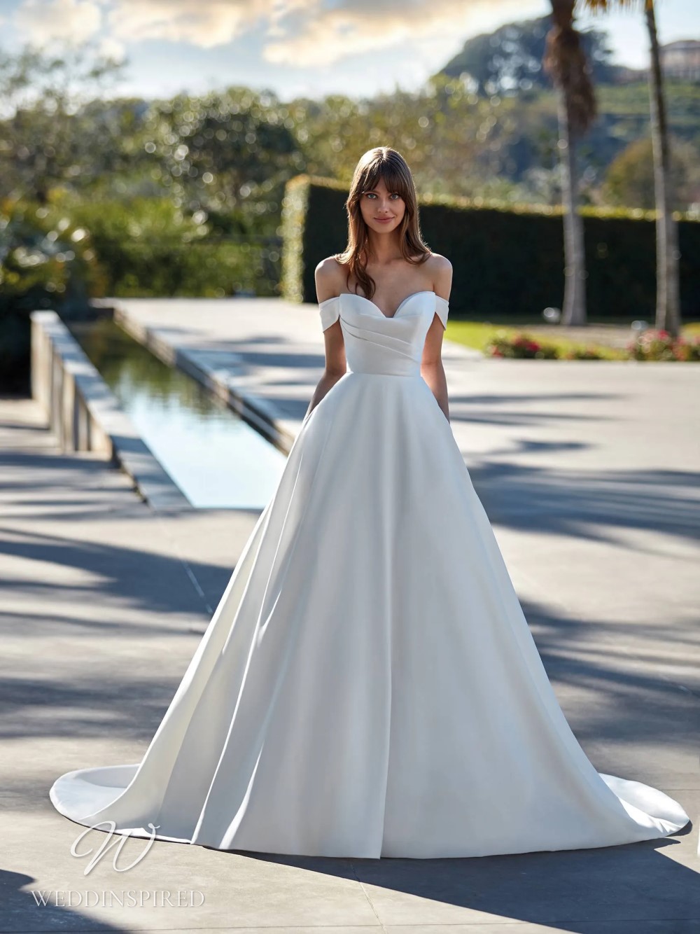 nicole colet 2023 wedding dress nuance satin silk simple princess a-line off the shoulder