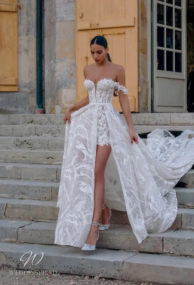 WONA concept wedding dress 2023 ohara a-line tulle lace off the shoulder short mini slit