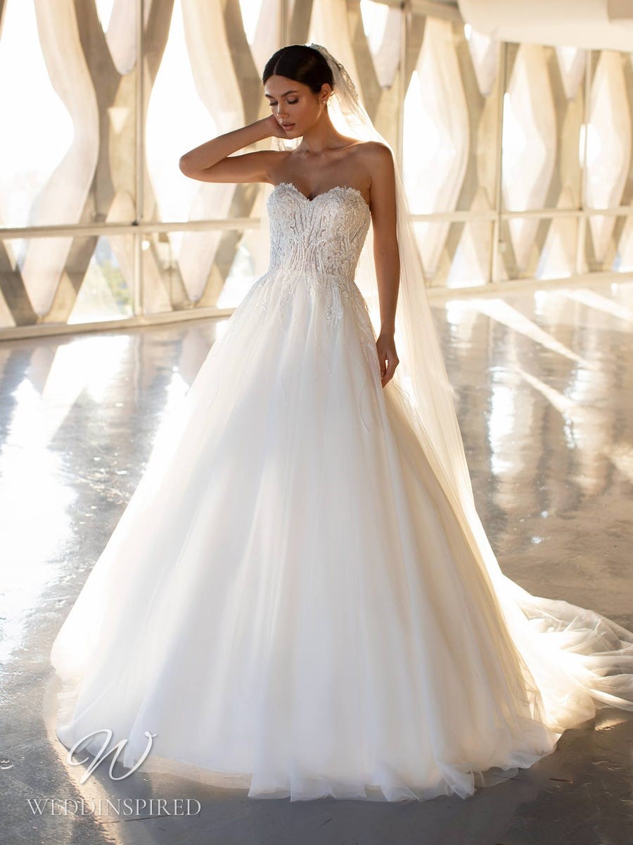 ashley graham pronovias wedding dress 2021 parrish strapless lace tulle princess