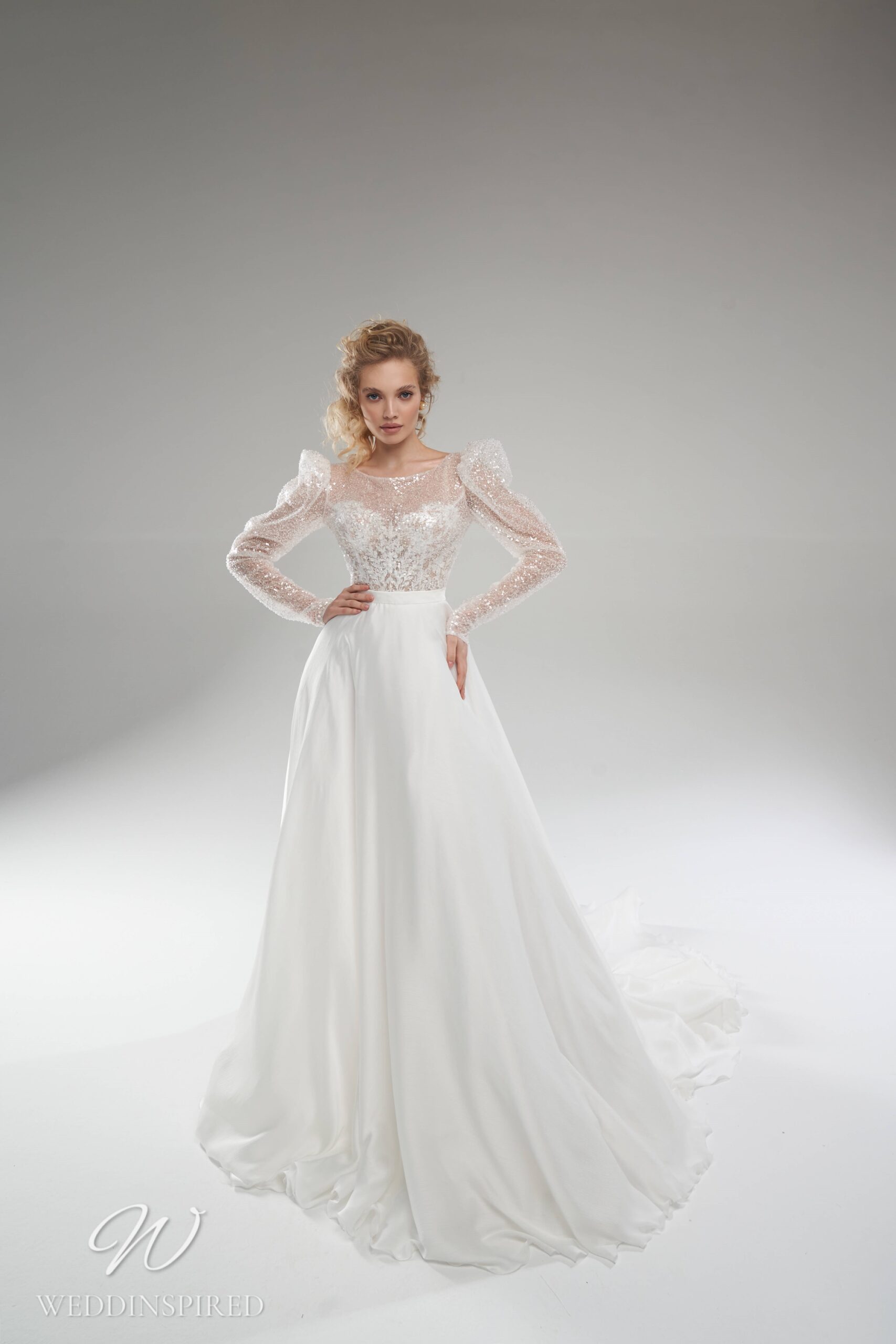 Rara Avis 2022 sparkly tulle satin A-line wedding dress long sleeves