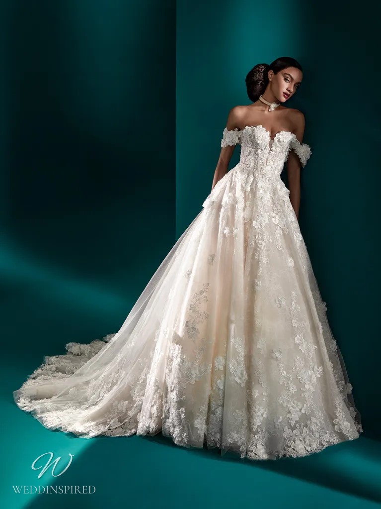 atelier pronovias 2023 wedding dress roland lace tulle a-line princess off the shoulder