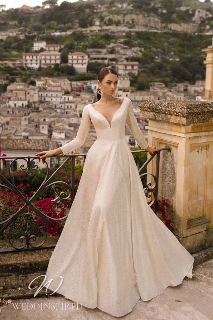 lussano 2021 wedding dress silk satin a-line long sleeves simple