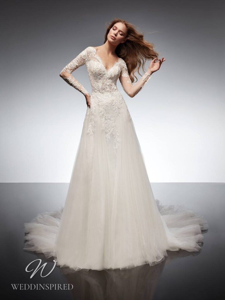 nicole milano 2022 wedding dress rubino lace tulle a-line long sleeves