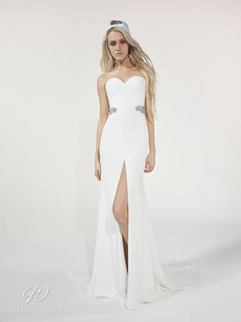 vera wang wedding dress 2023 silvina satin silk strapless mermaid simple slit