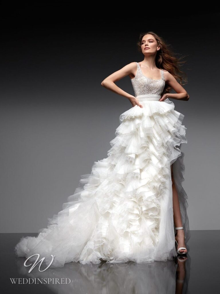 nicole milano 2022 wedding dress sirrah tulle princess ball gown ruffle skirt