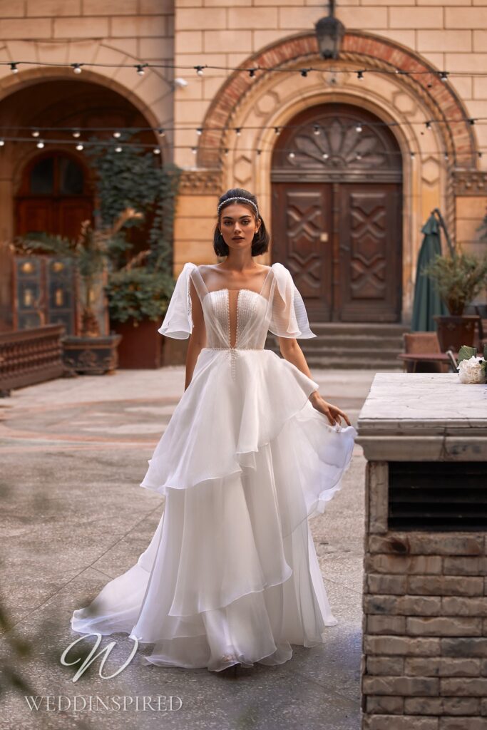daria karlozi 2021 wedding dress boho tulle a-line chiffon layers ruffles