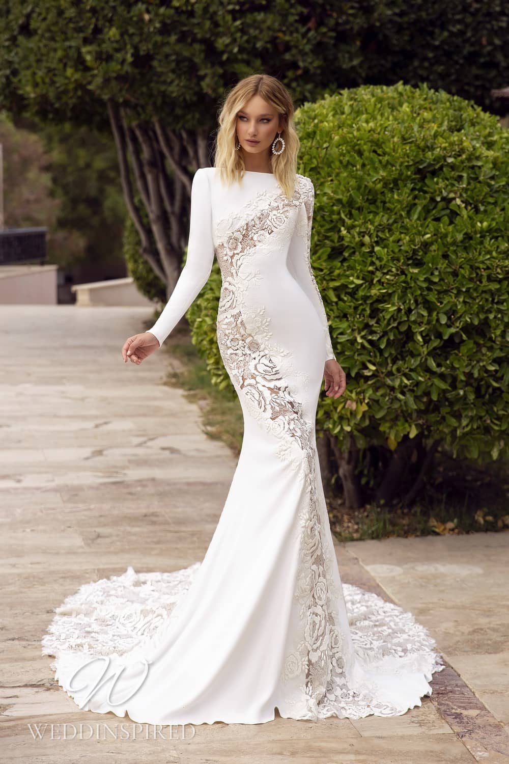 Tina Valerdi lace silk mermaid wedding dress long sleeves