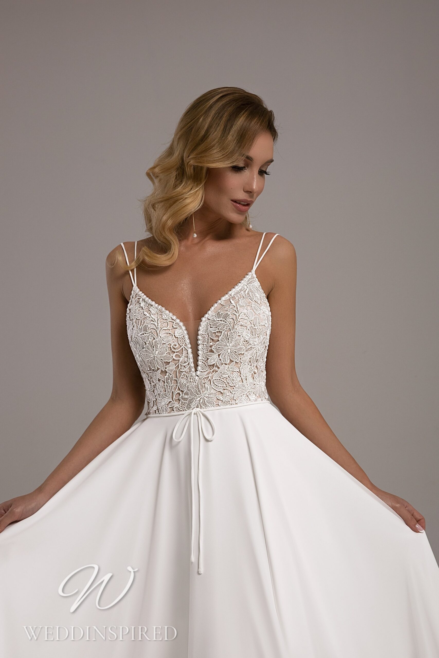 Tina Valerdi simple boho lace chiffon A-line wedding dress
