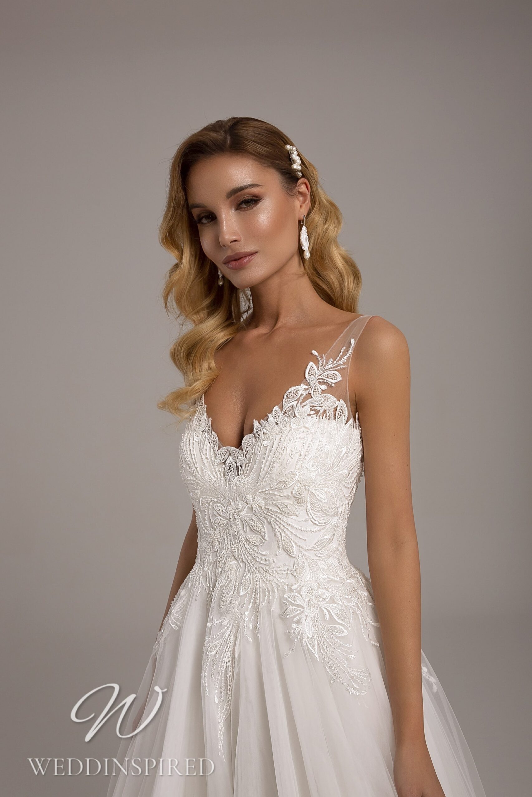 Tina Valerdi lace tulle A-line princess wedding dress v neck