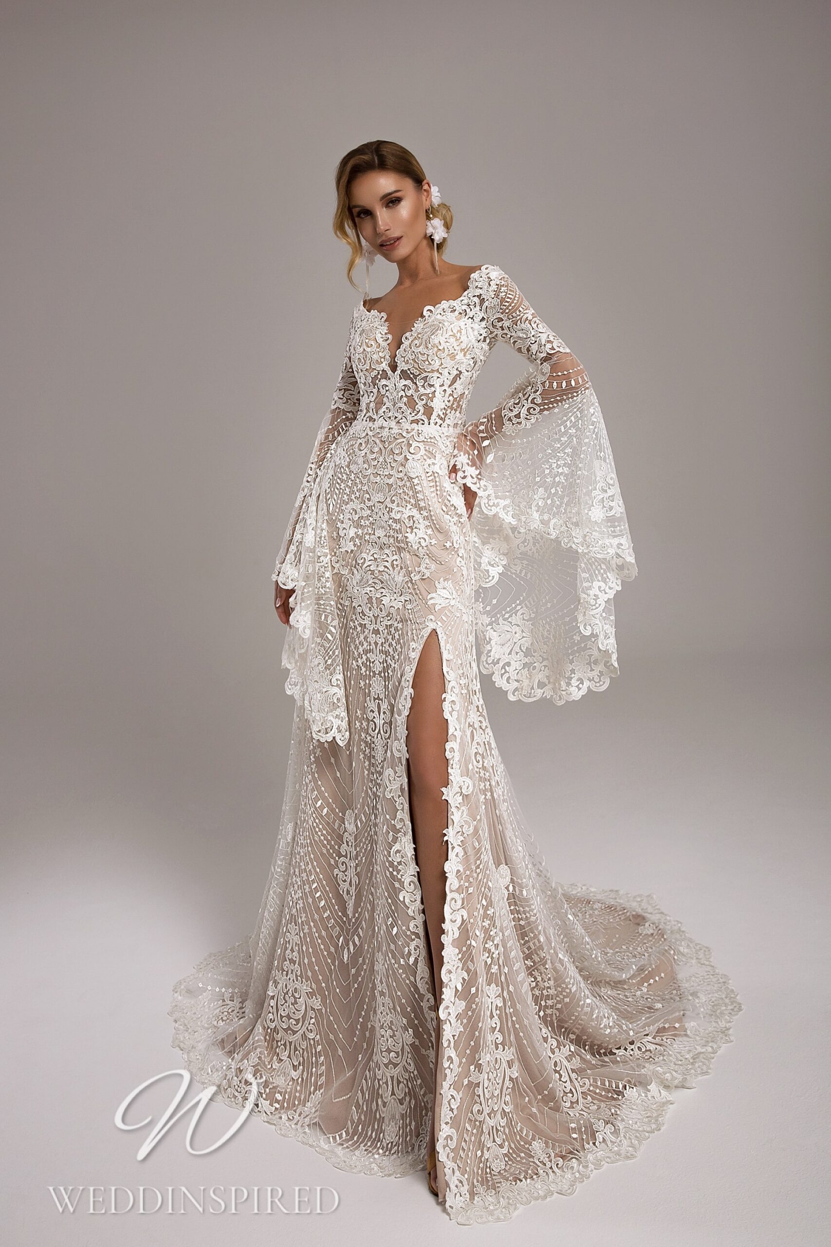 Tina Valerdi boho lace A-line wedding dress long sleeves