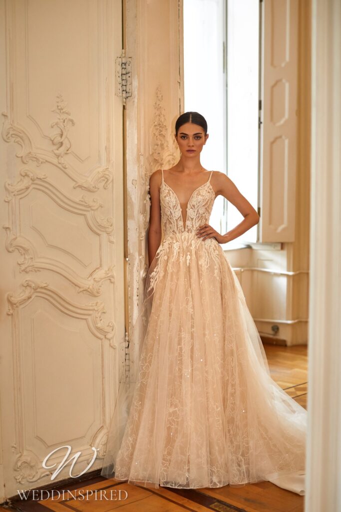 daria karlozi 2021 wedding dress boho tulle a-line blush lace