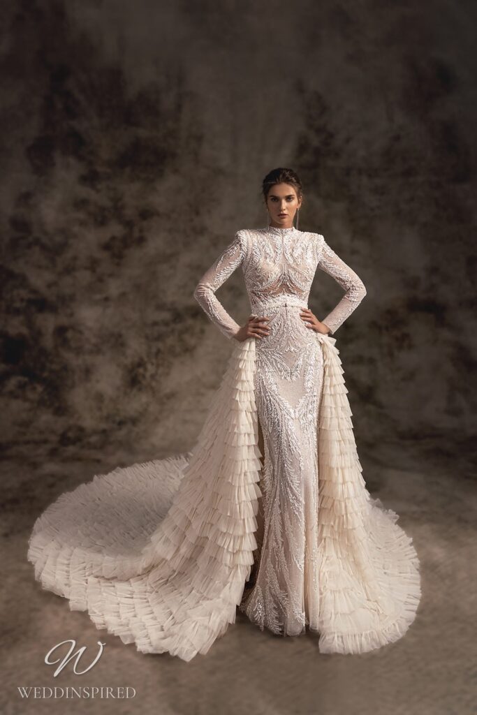 wona concept 2023 wedding dress iman lace mermaid long sleeves modest detachable skirt