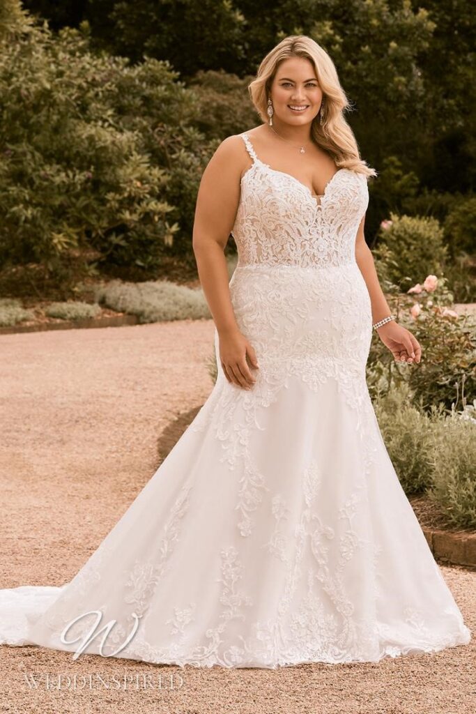 sophia tolli 2021 wedding dress lace mermaid plus size