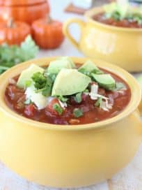 Slow Cooker Pumpkin Chili is the perfect gluten free fall recipe combining tons of spices and flavor for a delicious dinner, great for the autumn months.
