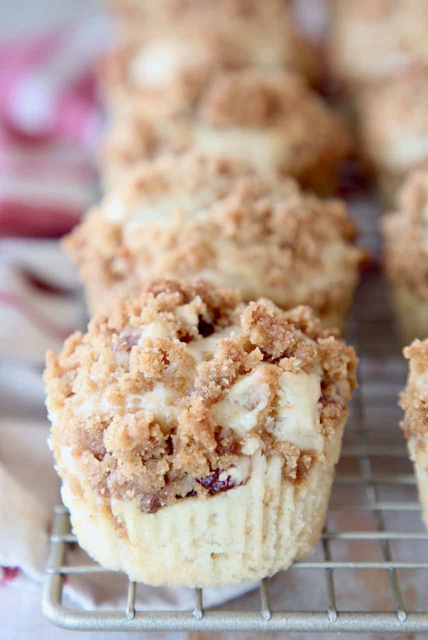 Bacon maple muffins with brown sugar crumble, sitting on wire rack