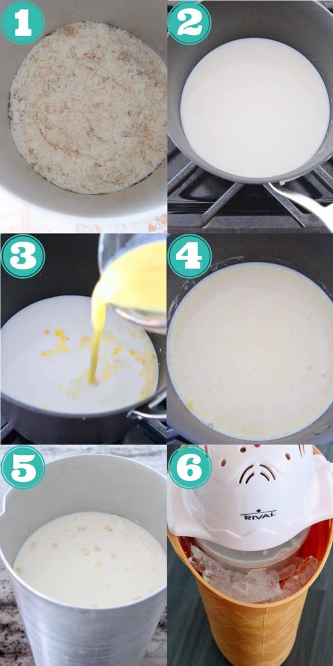 collage of images showing how to make vanilla ice cream with an ice cream maker