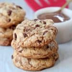 Three stacked nutella chocolate chip cookies
