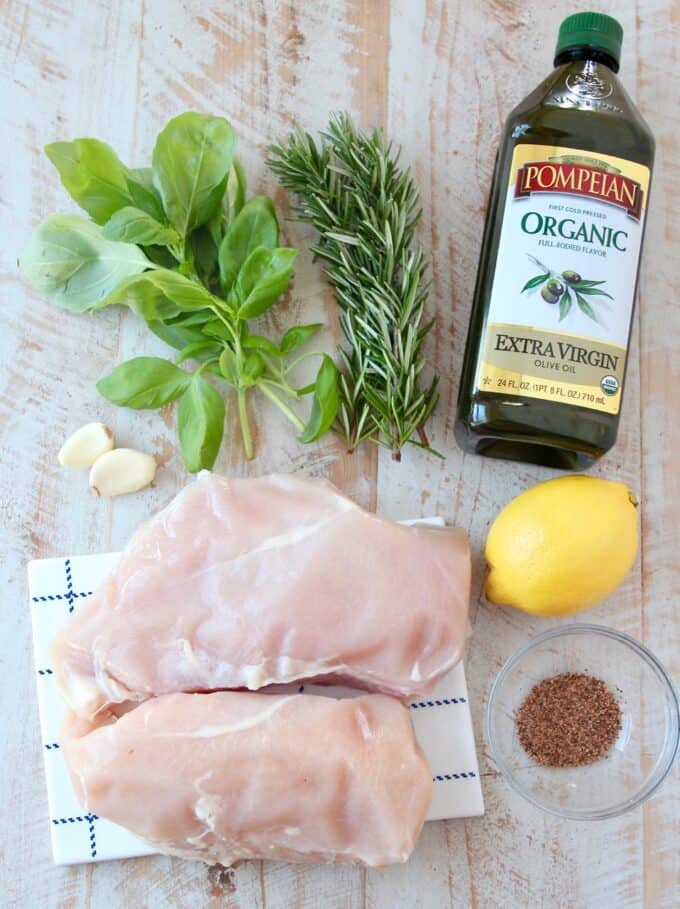overhead image of ingredients for lemon rosemary chicken breasts