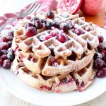 Fresh cranberries & pomegranates add a delicious burst of tartness & sweetness to this easy waffles recipe, perfect for fall breakfast or holiday brunch!