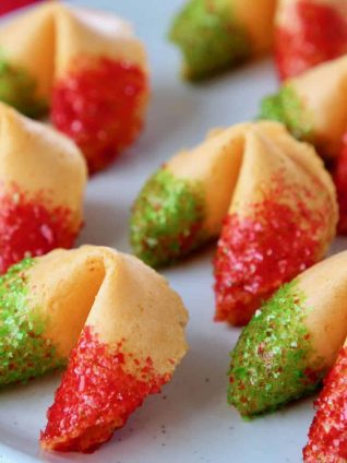 Red and green glitter fortune cookies